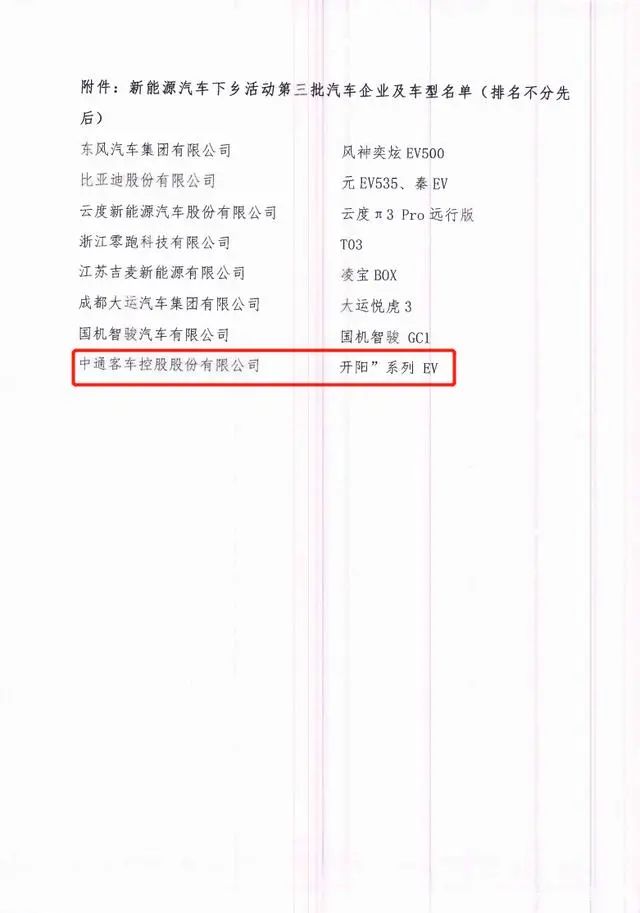 中通客車上榜!工信部發(fā)布第三批新能源汽車下鄉(xiāng)車型(圖3) 中通客車上榜!工信部發(fā)布第三批新能源汽車下鄉(xiāng)車型(圖3)